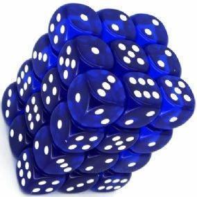 Chessex Dice Sets: Blue/White Translucent 12mm d6 (36)