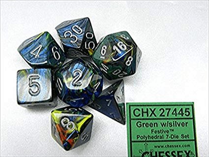 Chessex: Festive Green/Silver 7-Die Polyhedral Set