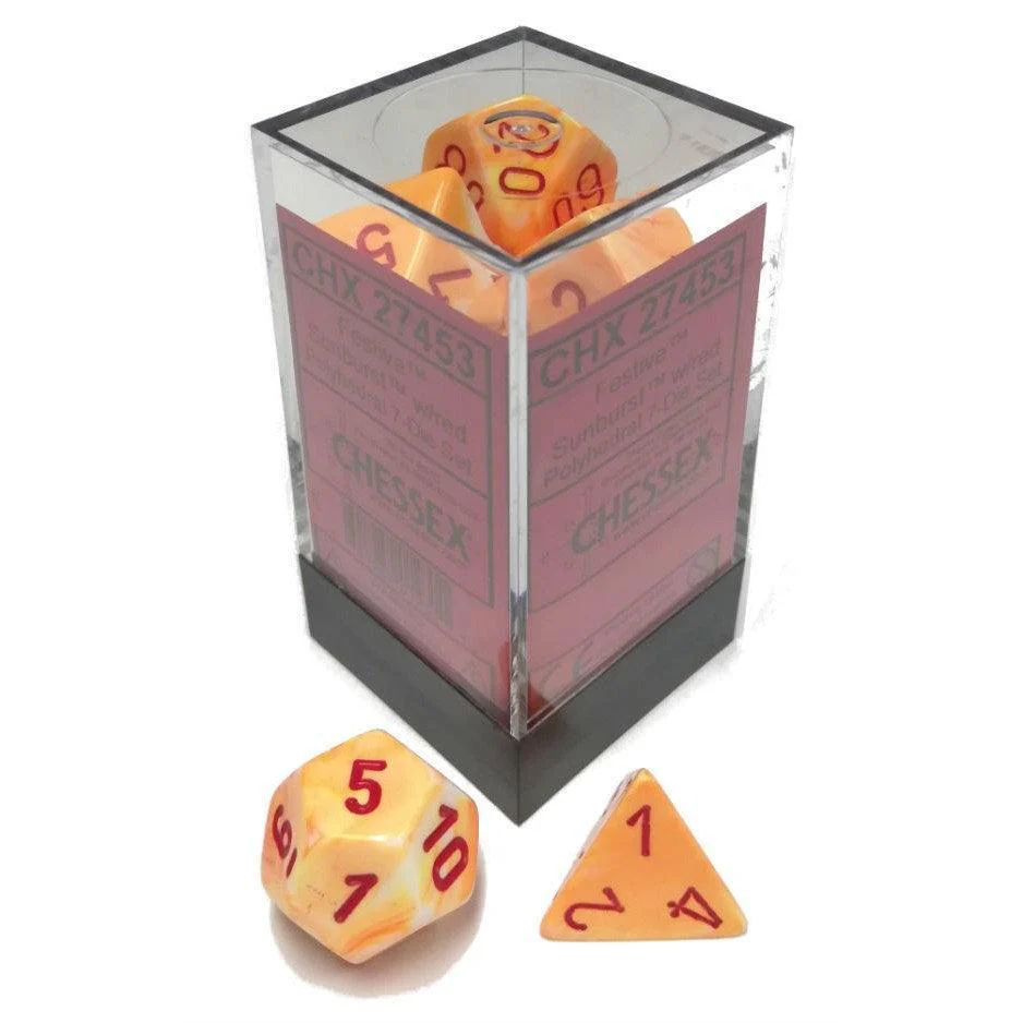 Chessex: Festive Poly Sunburst w/Red 7-Die Set