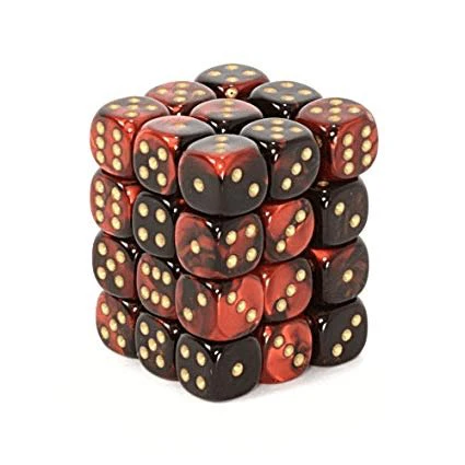 Chessex: Gemini 12mm d6 Black-Red gold Dice Block