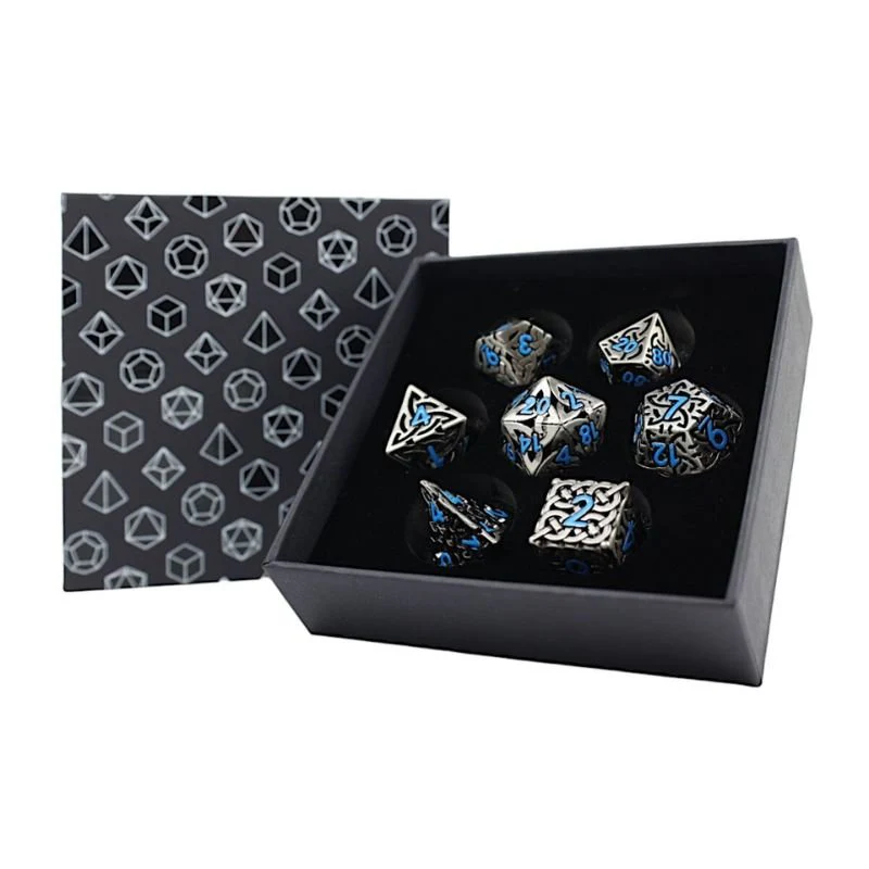 Dice RPG Set Hollow Celtic - Stainless and Blue