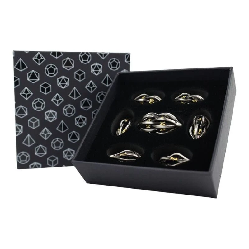 Dice RPG Set Hollow Elliptic - Chrome and Gold